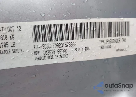 2013 Fiat 500 Pop z USA, uszkodzony, nr VIN 3C3CFFAR2DT573992